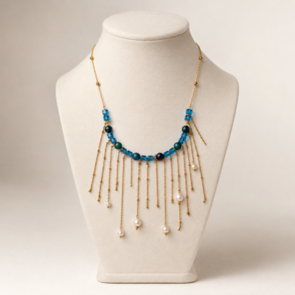 Gaia Blue Pearl – Χειροποίητο Κολιέ με Μαργαριτάρια & Αμαζόνιο