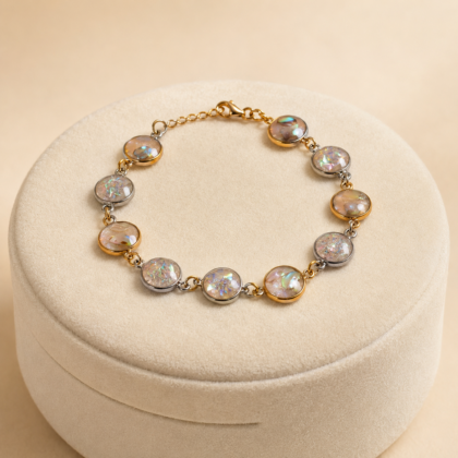 Aquarelle Bracelet – Χειροποίητο Βραχιόλι με Ρητίνη & Μαργαριτάρι