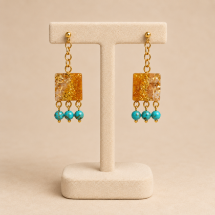 Sahara Earrings – Χειροποίητα Σκουλαρίκια με Νεφρίτη & Ρητίνη