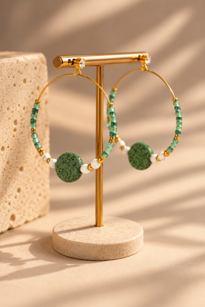 Savana Earrings. Χειροποίητα Σκουλαρίκια από Χάντρες Λάβας και Χαολίτη.