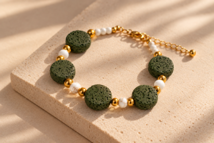 Savana Bracelet. Χειροποίητο Βραχιόλι με Πέτρες Λάβας και Χαολίτη.