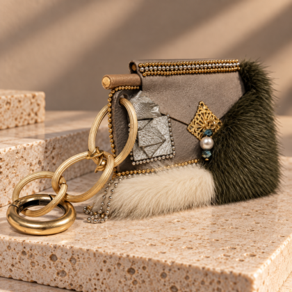 Velora. Χειροποίητο Bag Charm από Φυσική Γούνα και Δέρμα.