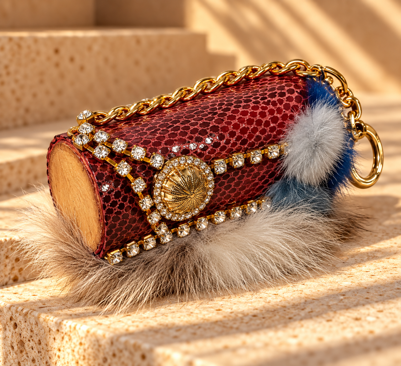 Zafira. Χειροποίητο Bag Charm από Φυσική Γούνα και Δέρμα.