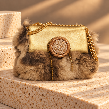 Aurelle. Χειροποίητο Bag Charm με Φυσική Γούνα και Δέρμα.