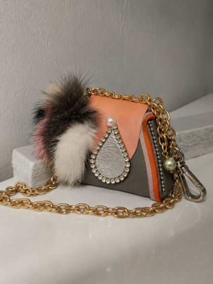 Armonia. Χειροποίητο Bag Charm από Φυσική Γούνα και Δέρμα.