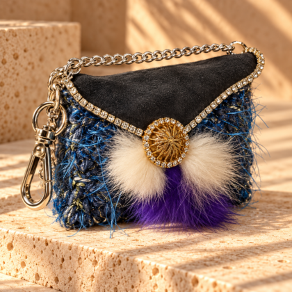 Norellia. Χειροποίητο Bag Charm με Δέρμα και Φυσική Γούνα.
